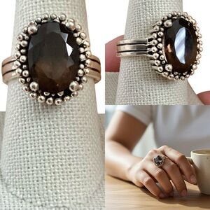 Silver .925 Ring with Smoked Quartz Faceted Brown Gemstone Size 8.5
